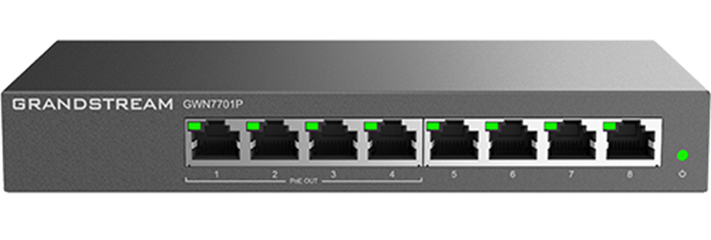 Grandstream Layer 2 Unmanaged PoE Switch, 8 x GigE (4 x PoE), Metal Case GWN7701P
